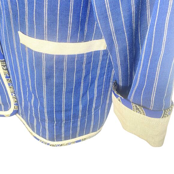 Koos of Course Reversible Blue Pinstripe and Cream 4 button Linen Jacket Size Lg - Picture 4 of 8